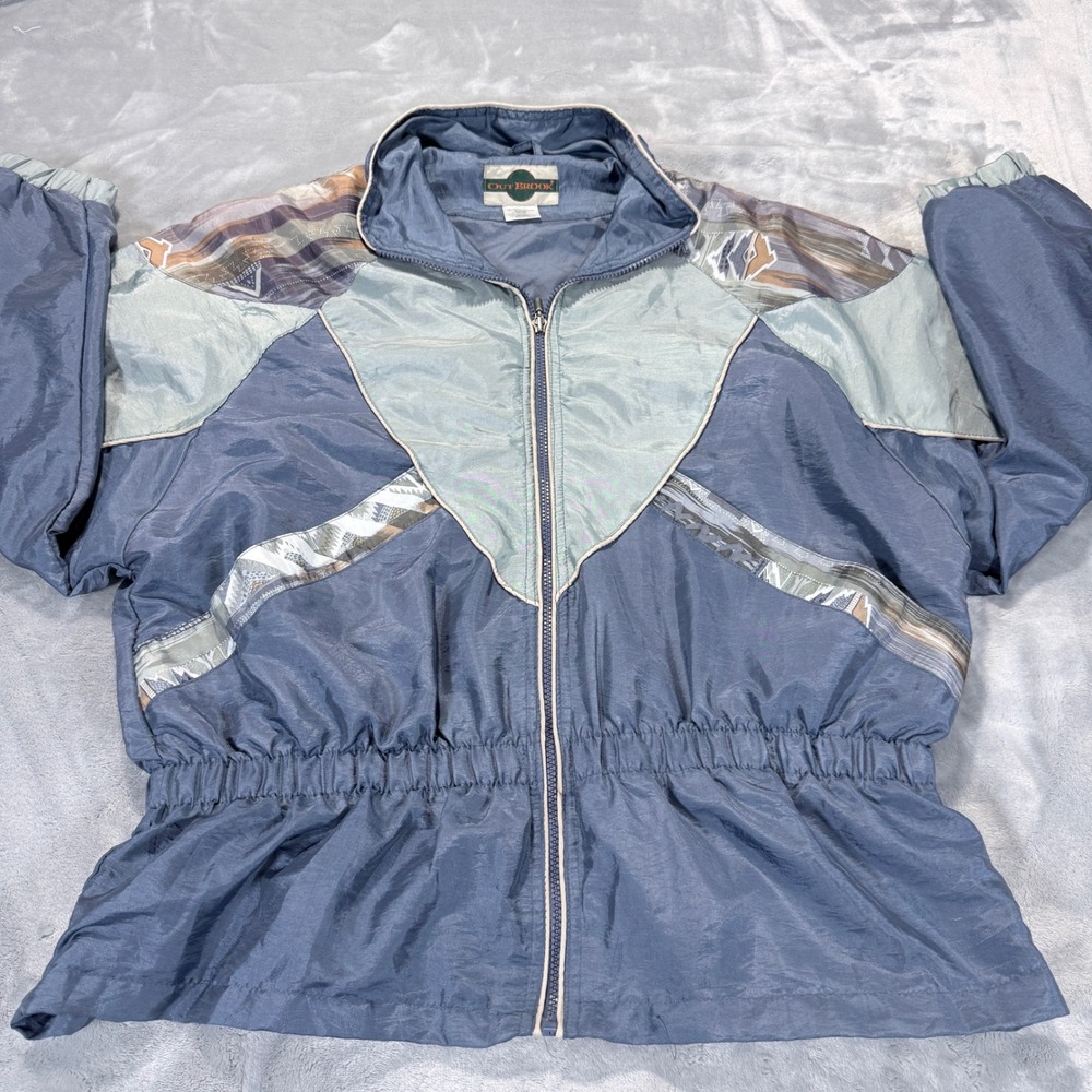 Out Brook Vintage Blue Green‎ Southwestern Colorblock Zip Windbreaker Jacket L